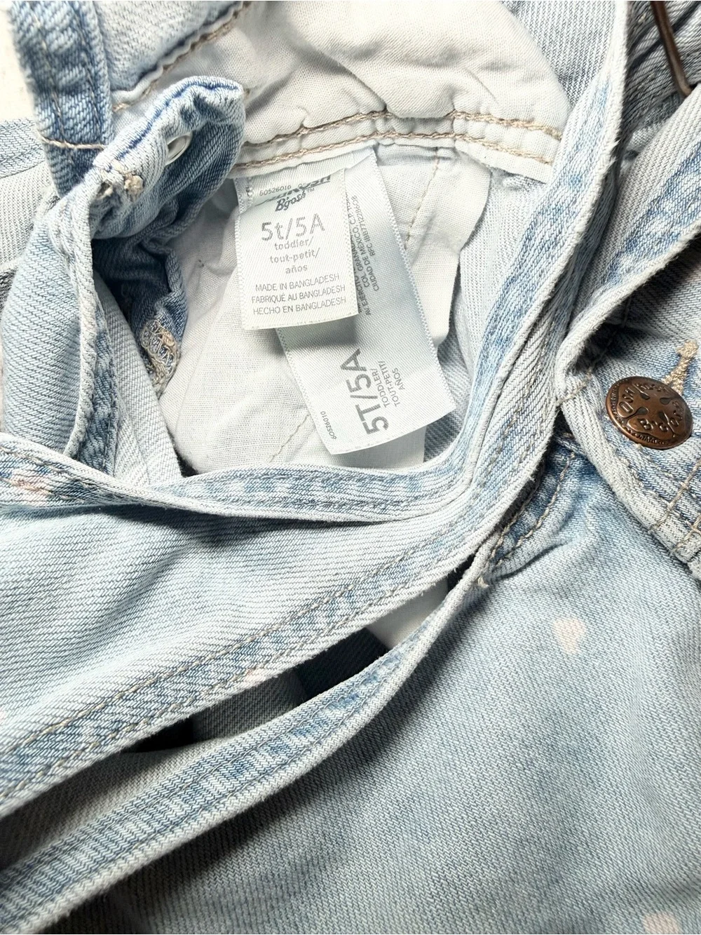 OshKosh B'gosh Denim Heart Print Overalls. Size 5T